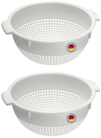 Westmark Seiher – Zwei große Seiher mit 2 Griffmulden und 4 Aufsatzrasten zum Waschen und Abtropfen – Weiß, Kunststoff, ø 24 cm