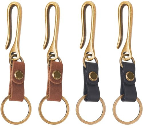 SUNNYCLUE Portachiavi a forma di U in lega retrò con gancio a forma di U, gancio per cintura con gancio per cintura in pelle bovina in pelle e ferro, clip da tasca per uomo, portachiavi, portafoglio