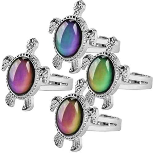 AOKWAWALIY 4Piezas Anillo de Tortuga de Color Sensible Anillo de Estado de Ánimo Unisex para Adultos Diseño Divertido para Identificar