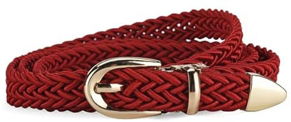 AMENGJ Flechtgürtel Damen Damen Geflochtener Dünner Gürtel Schicker Webgürtel Einfarbig Dekorativer Jeans-Kleid-Taillenbund Legierungs-Dornschnalle Taillengürtel(Red)