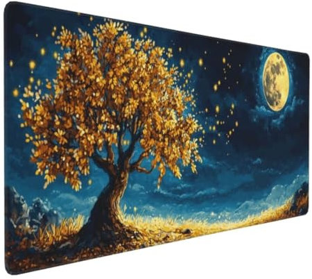 Tapis de Souris Arbre Lune Tapis de Souris XXL 1200x600x3mm, Imperméable Tapis de Souris Gamer XXL Tapis Souris Mouse Pad, Base Atidérapante, Haute Précision et Vitesse pour Gamer, Deco Bureau