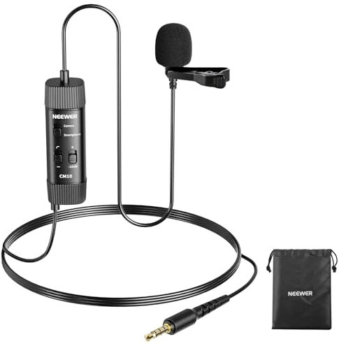 NEEWER 3,5mm TRRS Lavaliermikrofon, Plug & Play, Mini Kugelcharakteristik Kondensatormikrofon für Kamera Handy PC, Absenkung Niederfrequenz, Verstärkungsregelung, Überwachungs Kopfhöreranschluss, CM10