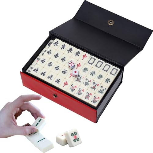 Ensemble de Jeu de Mahjong Chinois - 144 Petites tuiles numérotées en mélamine pour Mahjong - Ensemble de faciles à pour Le Jeu de Style Chinois, Jeu de Mahjong