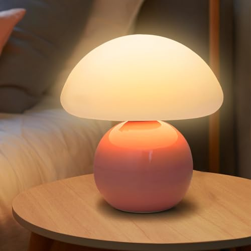 FOGARI Pilz Nachttischlampe Tischlampe,Led Dimmbar Tischleuchte Deko Wohnzimmer, Led Dimmbar Tischleuchte Deko Wohnzimmer für Schlafzimmer, süße Nachttischleuchte Seitenlampe(Rosa)