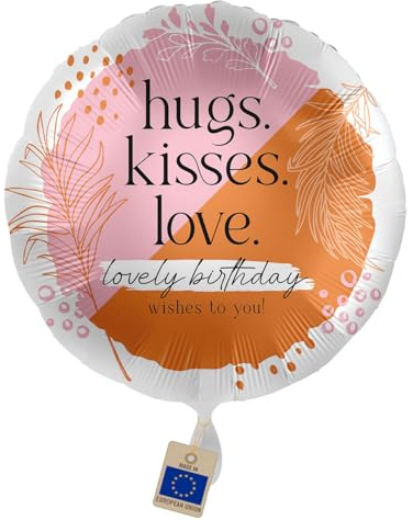 Folienballon Hugs Kisses Love – Ballon Geburtstag Frauen | Geschenk und Deko für Frau, Freundin, Partnerin, Ehefrau & Mama – Rosé/Orange, Luft/Helium, Made in EU