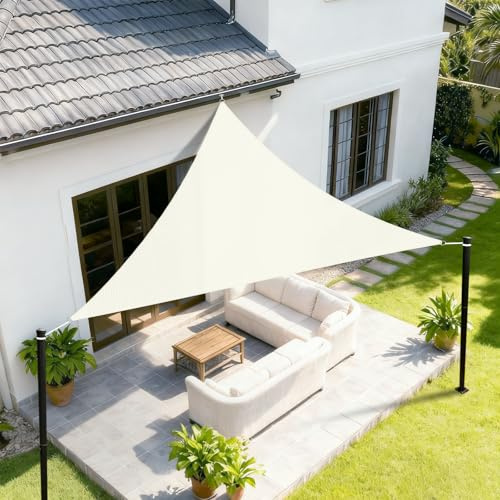 Sunnylaxx 3x3x3m Tenda a Vela Ombreggiante Triangolare Crema | Impermeabile Facile da Iinstallare,Include Corde Gratuite, OXFORD Materiale,Cucitura Doppia,Nastro Rinforzato