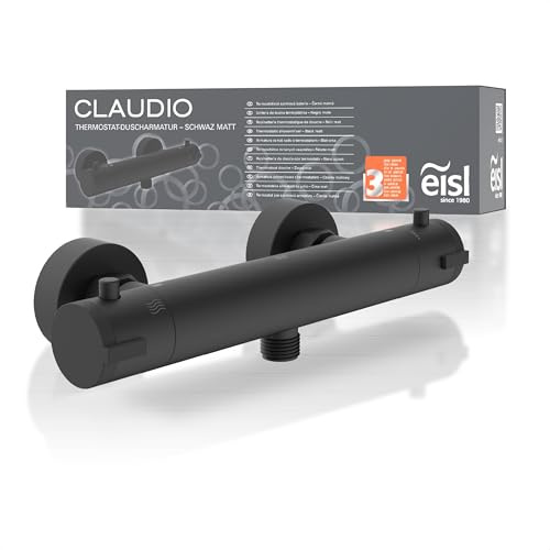 EISL CLAUDIO Duscharmatur schwarz, Mischbatterie mit Thermostat schwarz, Thermostatarmatur mit Sicherheitssperre bei 38°C, Duscharmatur mit Wassersparfunktion, CLT168ACRBL