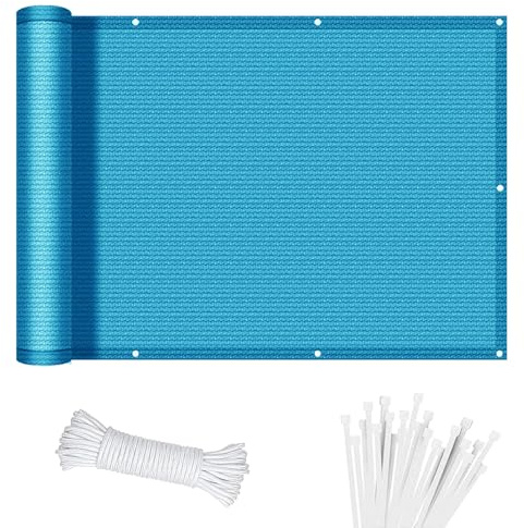 Balkon Sichtschutz Balkonabdeckung 80 x 750 cm HDPE Balkonbespannung mit Kabelbinder Atmungsaktiv Balkon Sichtschutz Balkonverkleidung für Gartenanlagen, Camping, Blau