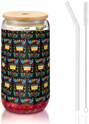 Happy Birthday Big Cake Printing - Vaso con tapa y pajita, 473 ml, ideal para whisky, cerveza, té