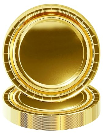 HiEnjoin 50 Stück Golden Pappteller,Gold Kindergeburtstag Partyteller Einwegteller Dessertteller für Graduierung Urlaub Hochzeit Geburtstag Party Baby Dusche Dekorationen