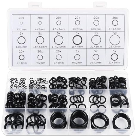 225 Stücke O Ring Sortiment, Ø 3-22 mm – Dichtungsringe Set NBR Gummidichtung, O-Ringe, Dichtungen für Sanitär, Wasserhahn, Dichtringe Gummi, O-Ring Set, Gummiringe verschiedene Größen
