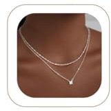 ZephyrHome Collar Plata Mujer, 14k Collar Mujer Plata Doble Capa con Cadena Fina y Colgante CZ,2 en 1 Chapado, de Platachica Elegante para Diario, Colgante chica Moda, Collares chica Regalo