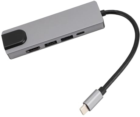 Pilipane Adaptador multipuerto USB C HUB Hub tipo C 5 en 1 con 2 puertos USB 3.0 4K 30 HZ HDMI PD Carga Gigabit Ethernet para estación de acoplamiento para computadora portátil Metal LS1050