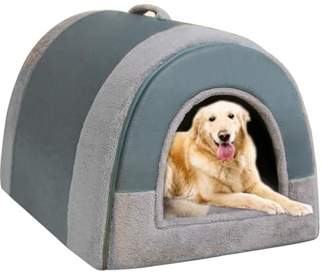 Casa grande para perros 2 en 1 mullida cama para perros XL XXL, caseta grande de lujo para mascotas, antiansiedad, para perros, gatos, camas calmantes con mango cálido, casa cueva para perros medianos