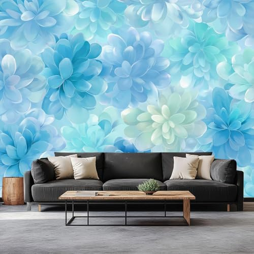 Carta da parati Fiori Acquerello Succulente Blu Fotomurali in TNT Murale alla Moda Decorazione da Muro Panoramico Poster Design Carta per pareti 300 x 210 cm Fotomurale Ornamento