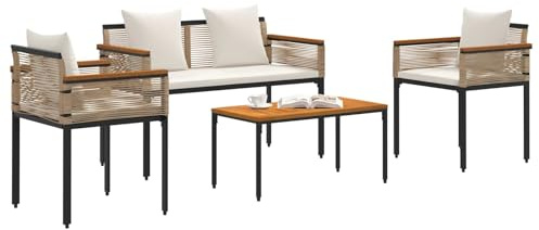 vidaXL Utemöbelset med kudde Beige och krämvit konstrotting