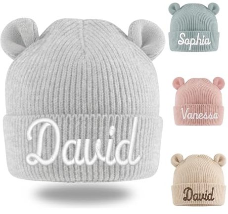 smartaini Babymütze personalisiert mit Namen – Strickmütze Baby 6–24 Monate, Erstlingsmütze & Kleinkind Mütze, personalisiertes Baby Geschenk zur Geburt, Babygeschenk