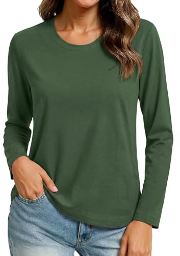 TACVASEN Women's Long Sleeve T Shirts Cotton Tops Quick Dry Casual T Shirts Crew Neck Breathable Basic Going Out Tops