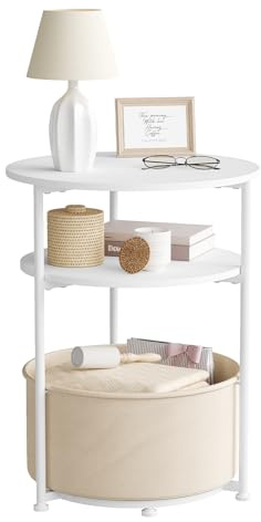 WOLTU Couchtisch rund,dreistufiger Kleiner Beistelltisch | MDF,nachttisch rund,einfache montage,bis 10 kg,,für Wohnzimmer,Schlafzimmer ,Büro,Weiß + Beige
