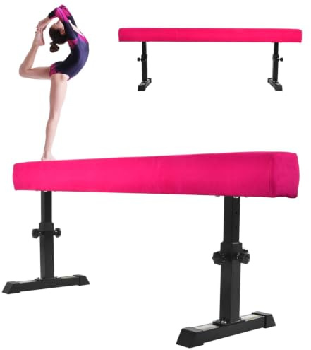 Generico 180 cm Trave Ginnastica Artistica per Bambini carico 50 kg Imbottita e sicura per articolazioni 5 Altezze – Perfetta per Bambini 3+ Allenamento Equilibrio Rosa