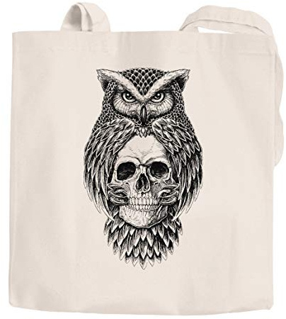 Autiga Jutebeutel Eule Totenkopf Owl Skull Schädel Baumwolltasche Stoffbeutel natur 2 lange Henkel