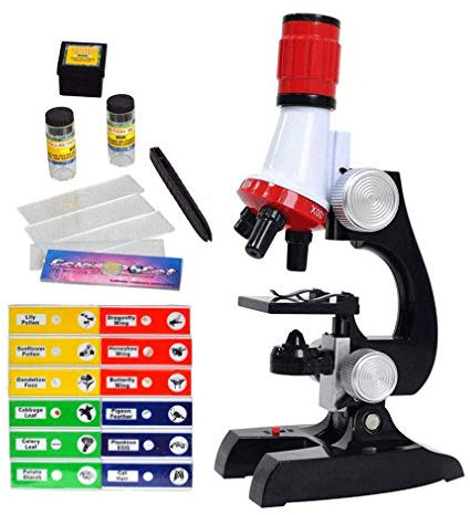 Little World Science Kits for Kids Beginner Microscope with LED 100X 400X and 1200X-Include Sample Prepared Slides 12pc- Educational Toy Birthday Gift
