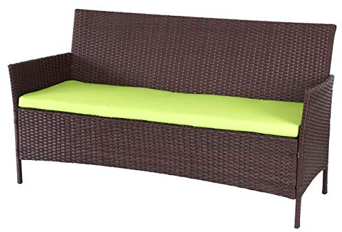 Mendler 3-Sitzer Sitzbank Halden - braun-meliert, Kissen grün | Gartenbank, Poly-Rattan