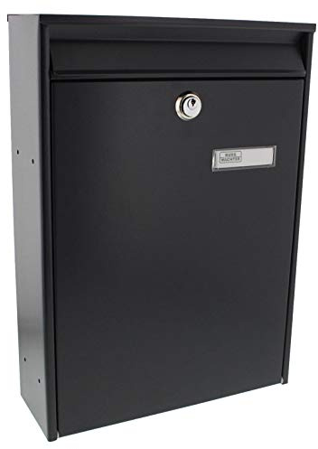 BURG-WÄCHTER Anlagen-Briefkasten ohne Zeitungsfach mit Namensschild, mit Öffnungsstopp, Verzinkter Stahl, Einwurf-Format DIN C4, 2 Schlüssel, LEIPZIG 777 ANT gelocht, Anthrazit (ähnlich RAL 7016)