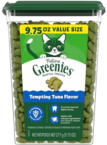 Greenies Cat Treats, Veterinarian-Recommended Adult Natural Dental Cat Treats, Tempting Tuna Flavor, 9.75 oz. Tub