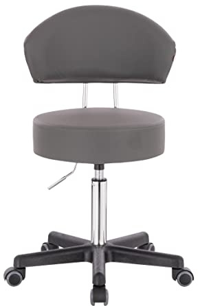 1stuff XL Profi Rollhocker, Lehne, Sitz 40cm breit & bis 70cm hoch, D-Grau | 1stuff-Qualität vom Fachhändler, Studiohocker höhenverstellbar, Drehhocker 360°, Set mit Lehne, große Sitzfläche, PU-Rollen