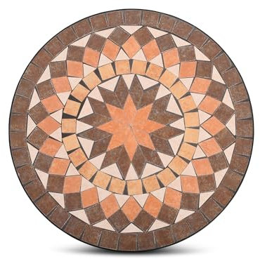 MACOShopde by MACO Möbel Raburg Mosaiktisch, 60 cm Ø, runder Gartentisch mit Mosaikmuster, Balkon- und Terrassentisch, mediterranes Flair, liebevolle Handarbeit, Mayla, Braun-Orange-Beige