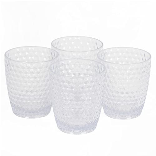 Cambridge CM07654EU7 Fete - Bicchieri tumbler con motivo a diamante, set da 4 pezzi, bicchieri in plastica senza BPA per esterni, feste, case vacanza, picnic e bambini, trasparente