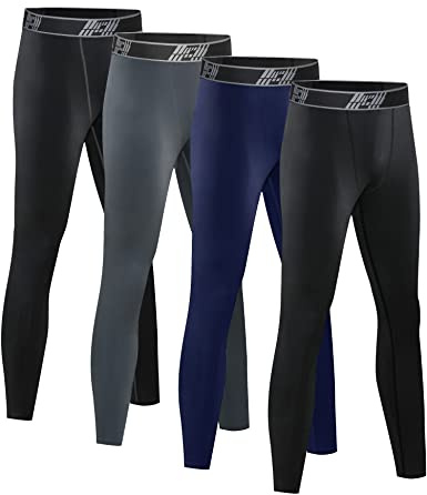 HOPLYNN 4 Pack Youth,Big Kid, Boy ??s Compression Pants Leggings Tights Quick Dry Athletic Base Layer Under Pants Gear for Kid ??s Football Basketball Sports -2 Black 1 Blue 1 Grey-XL