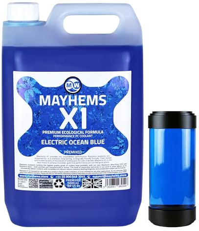 Mayhems - X1 förblandad PC kylvätska - datorvattenkylningsvätska - flytande kylning, Miljövänlig serie, UV, 5 liter, electric ocean blue (blå)