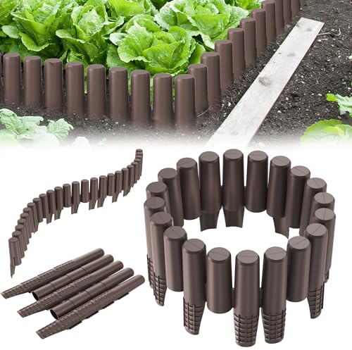 YRHome 14m Rasenkante Palisade Holzoptik Beeteinfassung Beetumrandung Gartenpalisade Gartenumrandung Raseneinfassung Beetzaun Mähkante Garden Border Beetzaun (14m, Braun)