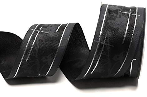 s.dekoda Trauerband 10m x 60mm Schwarz - Silber Trauerkreuz - Efeu Trauerschleife [6255-16]