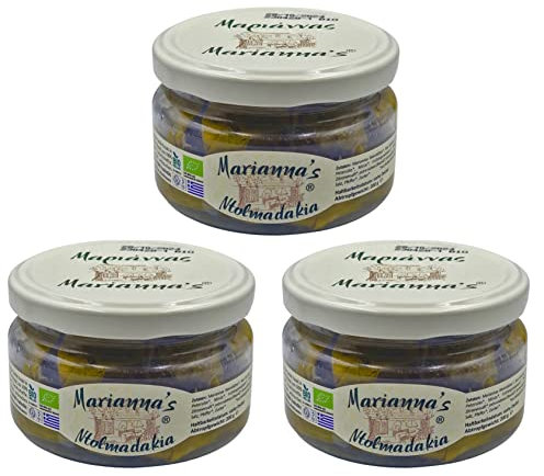 Marianna's Feuilles de Vigne Farcies au Riz Bio – Dolmadakia Grecques Traditionnelles | Lot de 3 x 200 g (Total 600 g)