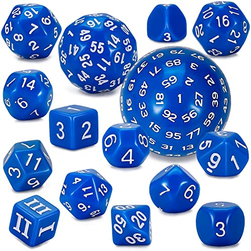 YILAIDA Polyedrisches Würfel Set, 15 Stück D3-D100 Würfel(Blau und Weiß)