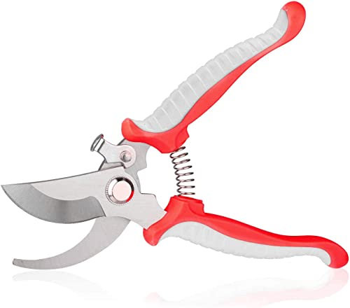Jasni Pruning Shears Garden Scissors Patch Ergonomic Grip Lightweight Hand Secateurs Cutting Tool Stainless Steel Sharp Blade Clipper for Pruning, Trimming Shears with Locking Mechanism (Red)