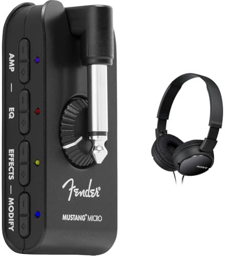 Fender Mustang Mikro-Verstärker, Schwarz, 2311300000 & Sony MDR-ZX110 Faltbarer Bügelkopfhörer, schwarz, 25