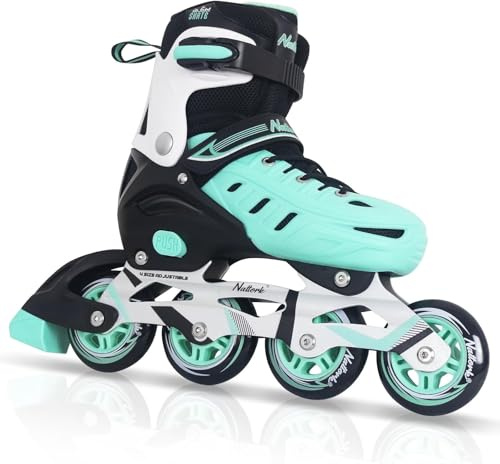 Teal - Pattini in linea per ragazze e donne, 4 misure regolabili, con supporto alla caviglia, cinturino regolabile, ruote da 84 mm e stivale morbido, adatti per pattinaggio, derby, hockey su strada