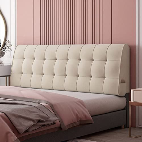 ZZYK Einfarbige Wandkissen Für Kopfteil Kissenbrett Kopfteil Rechteckiges Bett Rückenlehne Knopf Gepolstertes Abnehmbares Nachttischkissen Für Schlafzimmer,Beige,No Bedside 59/Queen