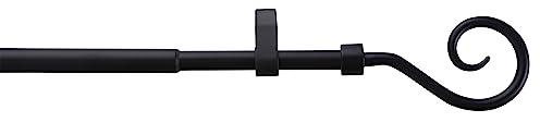 DécoProfi Gardinenstangen Schwarz 1-läufig Teleskop ausziehbar Ø 16/13 mm L: 70-120 cm I Spirale Gardinen/Vorhangstange im Set I Inklusive Träger, Befestigung und Endstücke I Wandbefestigung