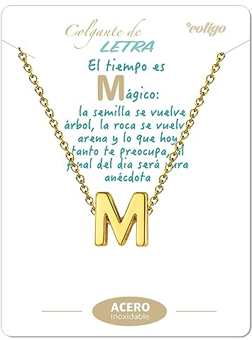 cotigo Collar Inicial Acero Inoxidable, Collar Mujer con Colgante letra A-Z Pequeñas - Bisutería Regalo Madre Cumpleaños, Novia o Amigas, Color Plateado y Dorado (M-DORADO)