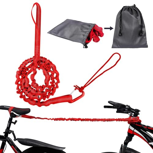URAQT Abschleppseil Fahrrad, 3 Meter Abschleppseil Selbsteinziehend Tragfähigkeit 500 lbs Elastisch Recovery Tow Strap Abschleppgurt für Fahrrad MTB Oder Mountainbike Rot