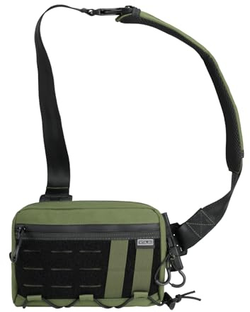 TACTICAL_GEEK Cache L3S EDC Leichter Sling Bag Chest Crossbody Bag, Nylon Umhängetasche, Bauchtasche Schultertasche Brusttasche mit Verstellbarer Schultergurt für Reise Schule Wandern, Grün-S
