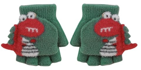 Kinder Halbfinger Handschuhe, Winter Jungen Mädchen Fingerlose Handschuhe mit Flip Top, Strickhandschuhe Cartoon Plüsch Fäustlinge mit Knopf Klappe