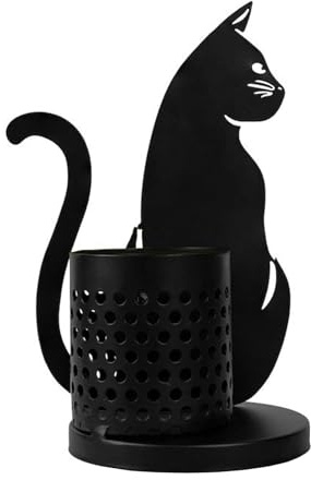 LEMCC Schwarzer Katzen-Stifthalter aus Metall, Katzen-Stifthalter für Den Schreibtisch, Katzen-Schreibtischzubehör, Süßer Katzen-Stiftehalter, Make-up-Pinsel-Becherhalter für Büro,(Katze)