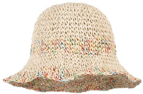 Meliyya Damen Papierstroh Sonnenhut Geblümt Strohhut Faltbarer Verstellbar Sommer Strandhut Breite Krempe Sommerhut, Bunte Beige
