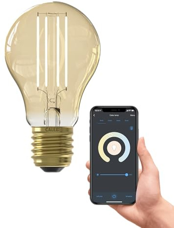 CALEX - Smart Filament Bulb E27, WiFi LED A60 Bulb, Warm White Light, Gold, App and Works with Amazon Alexa and Google Home, 7W | A vintage glow from the gold filament design, featuring energy-efficient LED and hands-free voice control via Alexa
